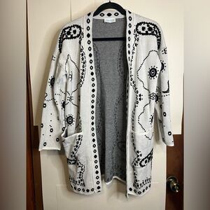 Essitam Women’s Size Small Black & White “Ann Bandana” Open Front Cardigan